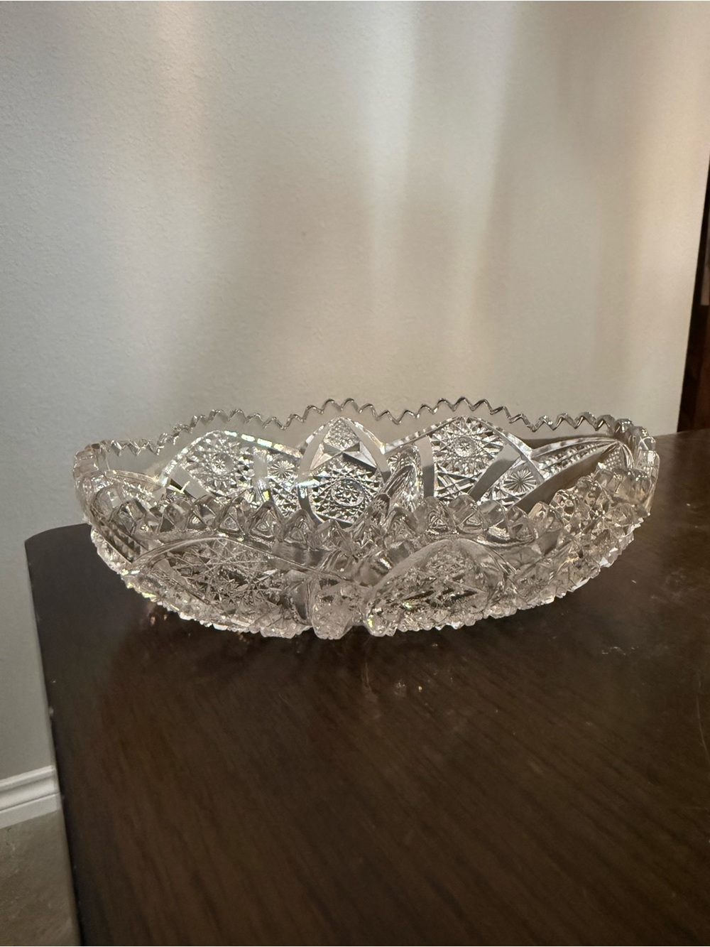 Antique ABP American Brilliant Period Cut Glass - 7.5” Crystal Oval Divided Dish